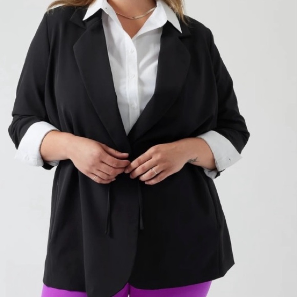 NWT Athleta Primatwill Blazer Gathered Waist Water Resistant Black Size 22